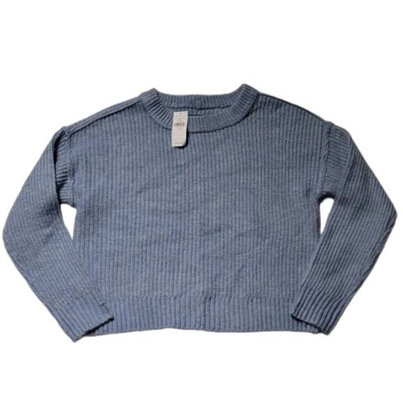 NWT American Eagle Snowdrift Sweater Blue Wool Blend Chunky Boxy Cropped - S - Picture 1 of 8